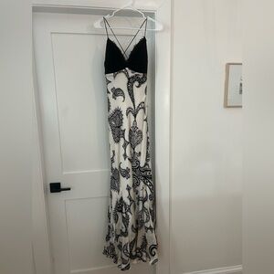 Black & White Silk Prom Long Dress Formal